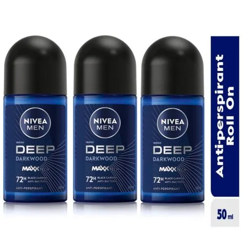 NIVEA Men Deep Antiperspirant Roll-on, 72h - 50ml (Pack of 3)