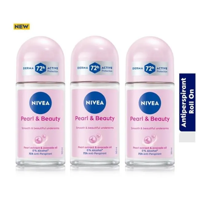 NIVEA Women Pearl & Beauty Anti-Perspirant Roll-on 72h - 50ml (Pack Of 3)